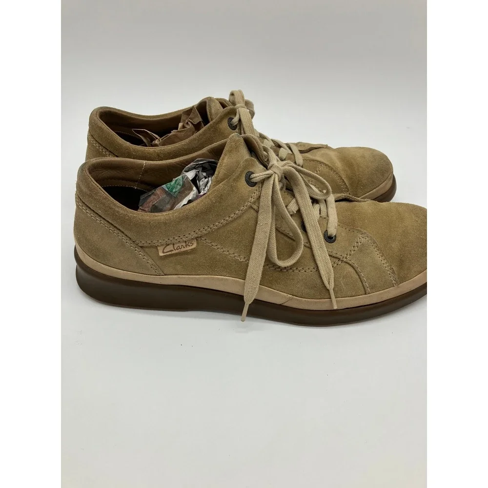 Vintage Clarks Mens Tan Suede Leather Oxford Lace Up Shoes Low Top Brown 10.5‎ M